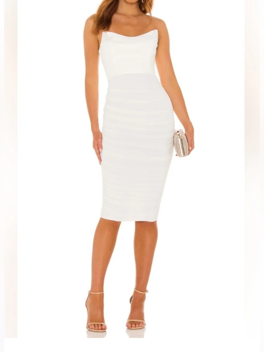 Michael Costello x REVOLVE White Strapless Ruched Midi Dress